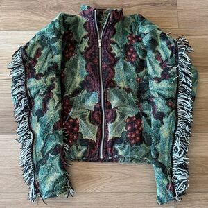 Vintage Handmade Blanket Floral Needlepoint Jacket